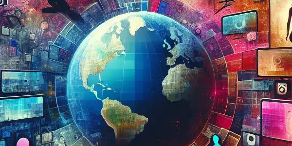 A vibrant digital landscape representing the world of online adult entertainment with abstract imagery and symbols of privacy.<a href=