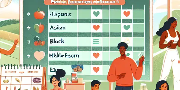 A diverse group of people engaging in healthy activities like yoga and jogging in a serene environment.