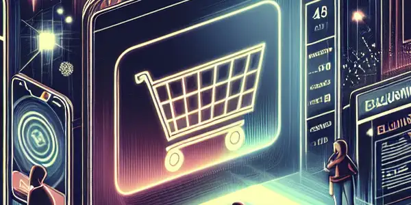 A futuristic virtual marketplace for adult content with diverse users engaging on various devices amidst a sleek, high-tech interface.