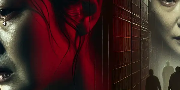 A dual portrait of a South Korean actress depicting despair and tension, reflecting iconic film roles.