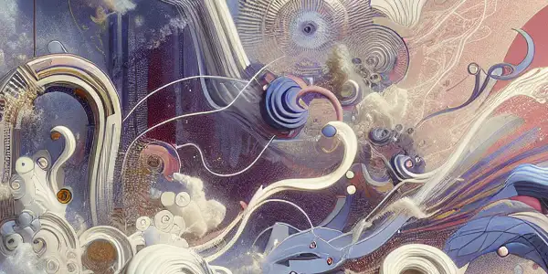 An abstract representation of romance and passion, blending traditional Japanese elements with modern technology in a dreamy atmosphere.